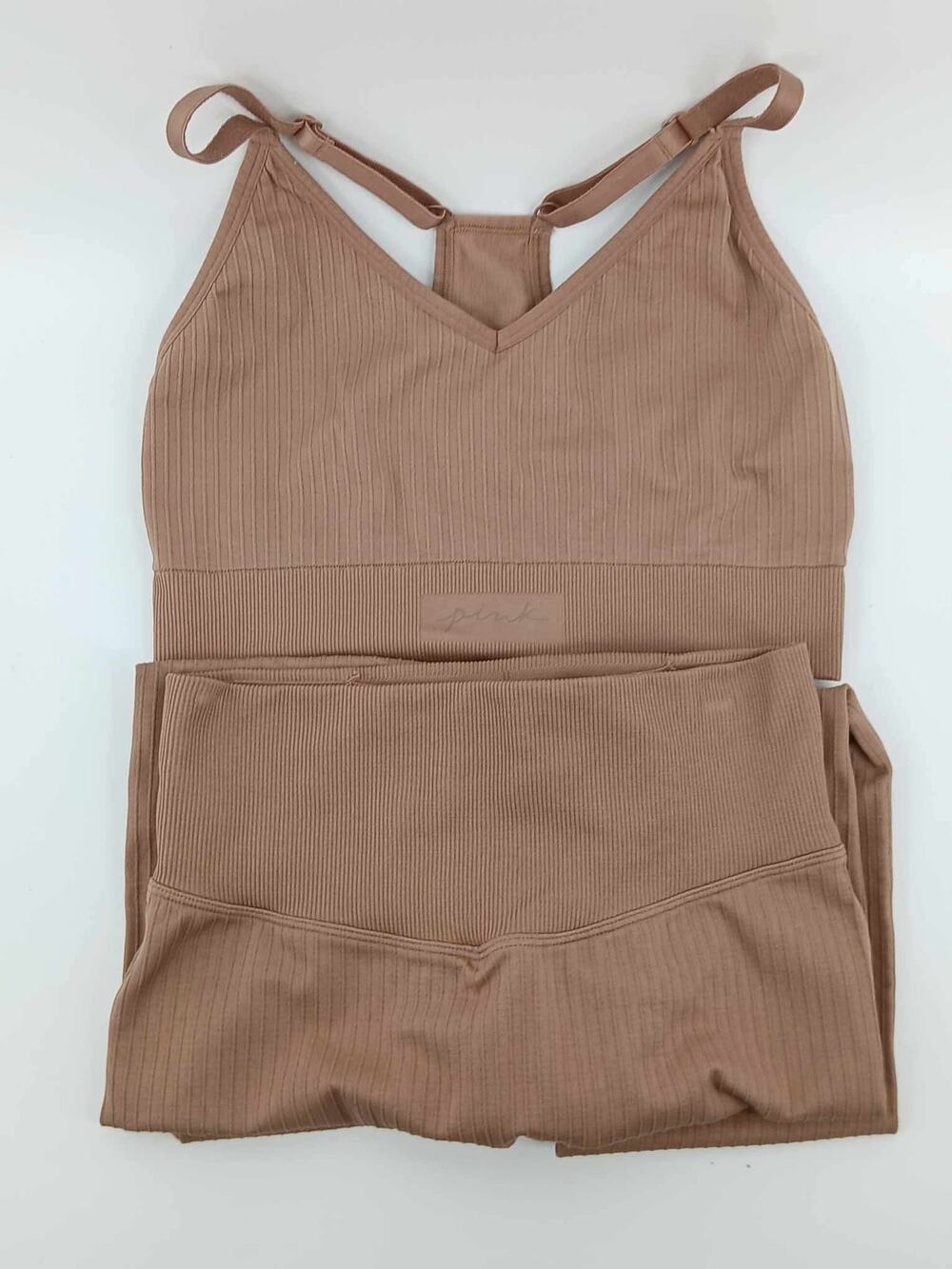Ribbed knit two-piece gym set, Pink Active tank top and leggings